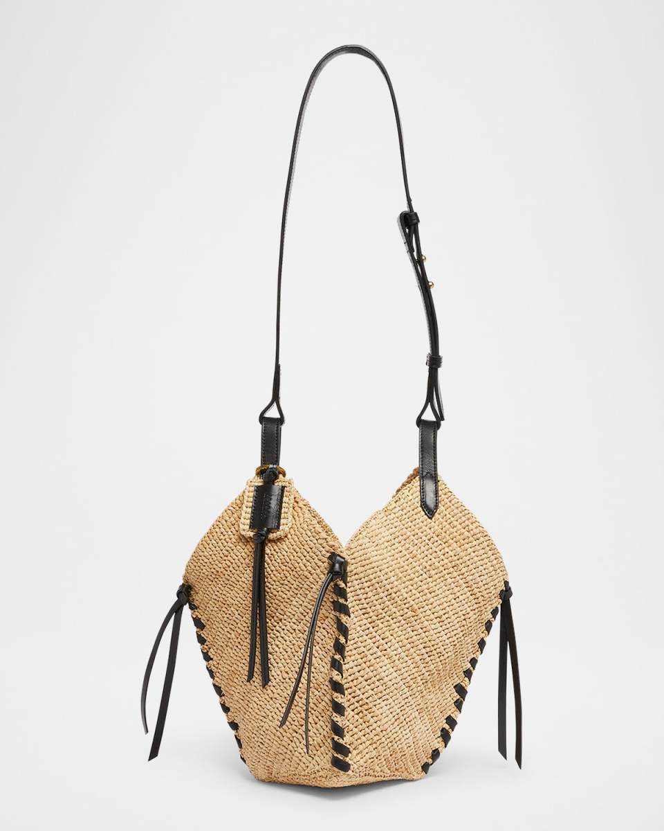 Tampa Mini Raffia & Leather Bucket Bag
